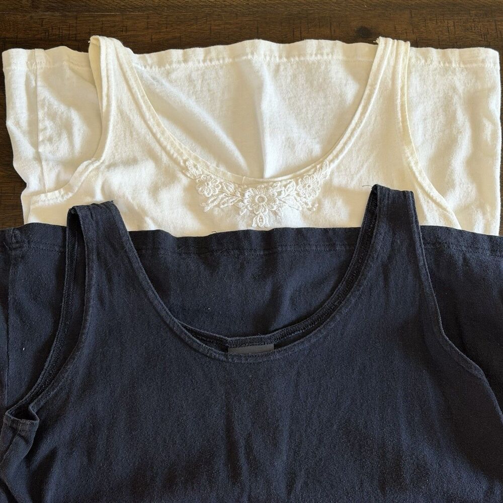Vintage Ellemenno Tank Top Lot 2 Womens M Y2K Black White Lace Up USA Cotton